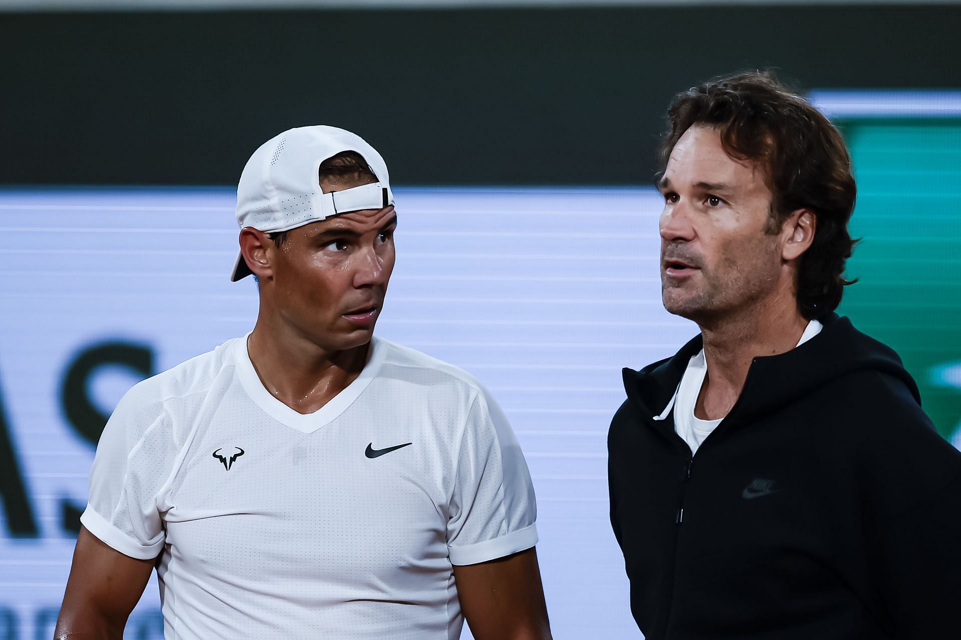 Rafael Nadal with Carlos Moya during a Training Session At Roland Garros - Source: Getty